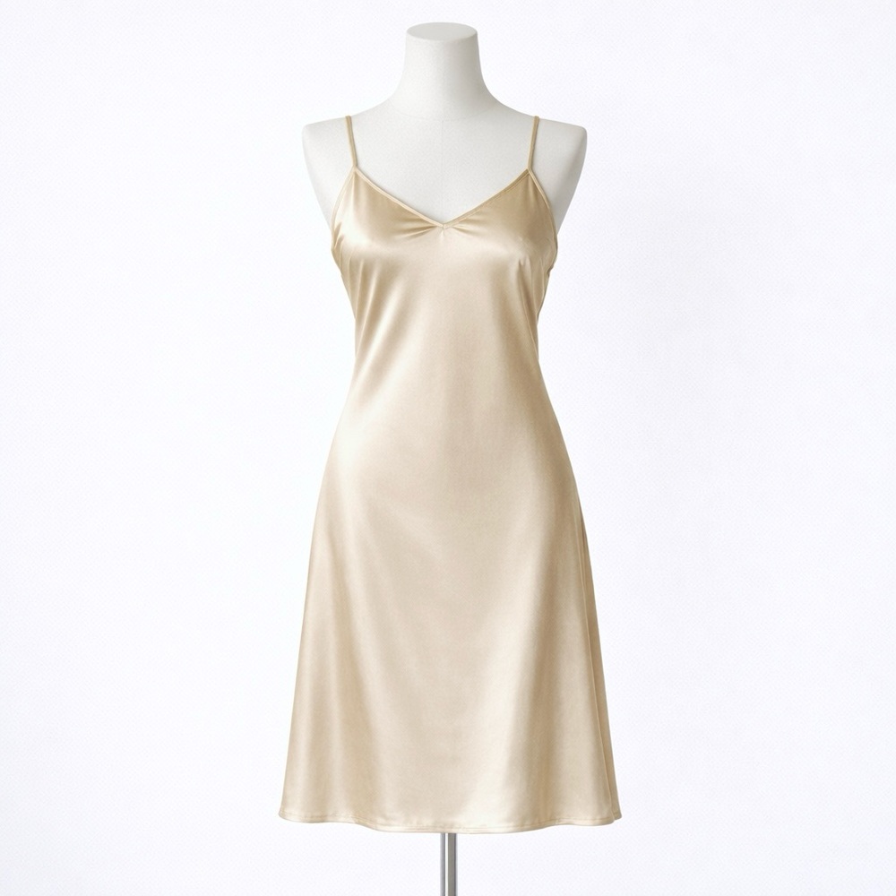 NWT Vintage Parasuco XS Champagne Slip Dress Y2K Minimalist Knee Length